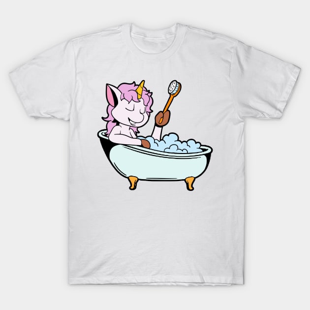 Unicorn takes bath in bathtub T-Shirt by Modern Medieval Design
